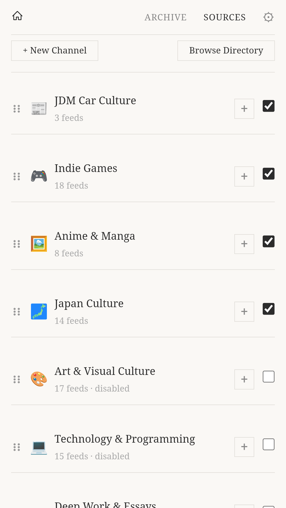 Channels and sources